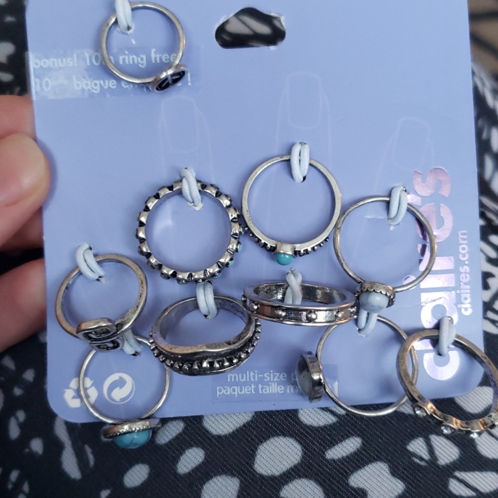 Clairs multi size pack rings turquoise and silver